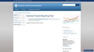 National Transit Reporting Tool | Federal Transit Administration