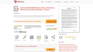 Fillable Online fta dot ECHO-WEB System Rules of Conduct - Federal ...
