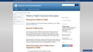 TEAM to TrAMS Transition Information | Federal Transit Administration