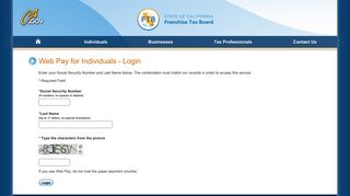 Web Pay | Login for Individuals | California Franchise Tax Board
