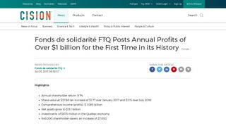 Fonds de solidarité FTQ Posts Annual Profits of Over $1 billion for the ...