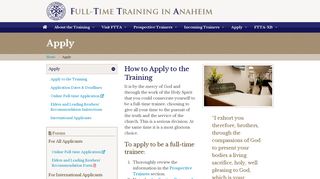 Apply for the Full-time Training in Anaheim (FTTA)