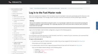 Mirantis Documentation: Log in to the Fuel Master node
