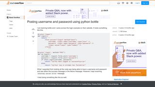 Posting username and password using python bottle - Stack Overflow