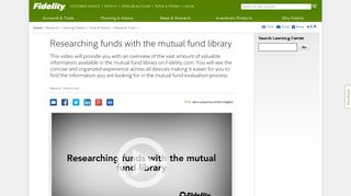 Researching Funds with the Mutual Fund Library - Fidelity