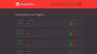 funimation.com passwords - BugMeNot