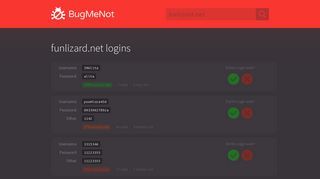 funlizard.net passwords - BugMeNot