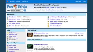 Fun Trivia Quizzes - World's Largest Trivia and Quiz Site