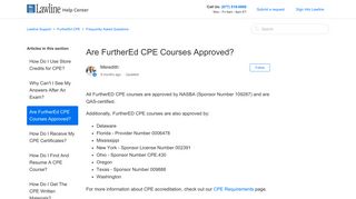 Are FurtherEd CPE Courses Approved? – Lawline Support