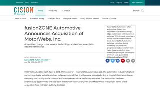 fusionZONE Automotive Announces Acquisition of MotorWebs, Inc.