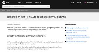 FIFA 18 - Updates to FIFA Ultimate Team Security Questions - EA Help