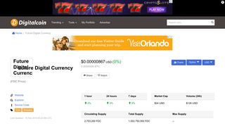 Future Digital Currency (FDC) Price | $0.00000867 USD | Live Price ...