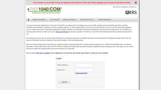 Log on to My Account Pay1040.com - IRS Authorized Payment Provider