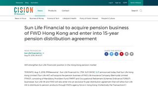Sun Life Financial to acquire pension business of FWD Hong Kong ...