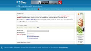 FX Blue - MT4 registration with account sync