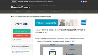 How to make a money transfer(deposit) from Skrill to FXPrimus MT4?