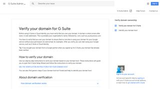 Verify your domain for G Suite - G Suite Admin Help - Google Support