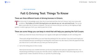 Full G Driving Test: Things To Know - G1.ca