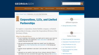 Corporations, LLCs, and Limited Partnerships | Georgia.gov