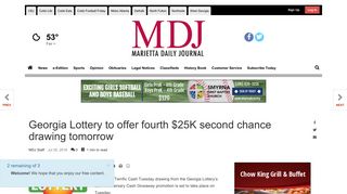 Georgia Lottery to offer fourth $25K second chance drawing tomorrow ...