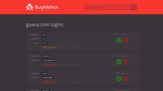 gaana.com passwords - BugMeNot