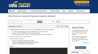 Where can I access the Opposing Viewpoints database? - SNHU ...