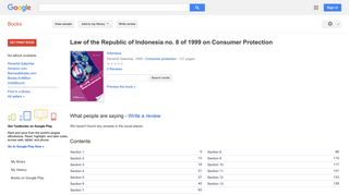 Law of the Republic of Indonesia no. 8 of 1999 on Consumer Protection: