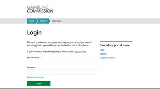 Login Page - Gambling Commission