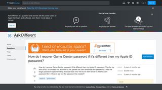 How do I recover Game Center password if it's different then my ...