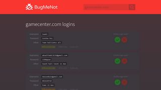gamecenter.com passwords - BugMeNot
