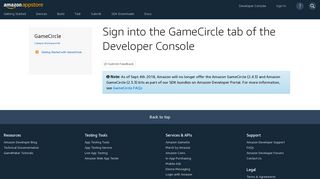 Sign into the GameCircle tab of the Developer Console | GameCircle