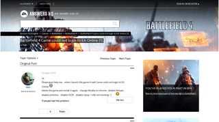 Battlefield 4 Game could not login to EA Online (1). - Answer HQ