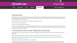 Terms & Conditions - - GAME Wallet