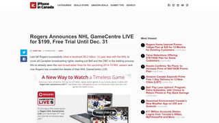 Rogers Announces NHL GameCentre LIVE for $199, Free Trial Until ...