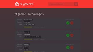 cf.gameclub.com passwords - BugMeNot