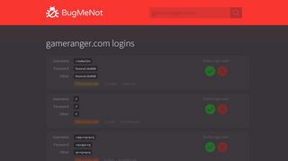 gameranger.com passwords - BugMeNot