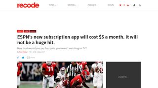ESPN's new subscription app will cost $5 a month. It will not be a ...