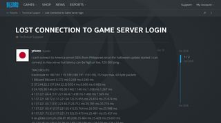 Lost Connection to Game Server login - Technical Support ...