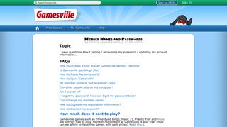 Gamesville.com - Help - Member Names and Passwords