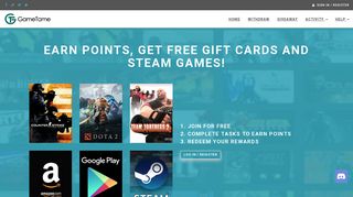 GameTame.com: Earn Free Gift Cards & Steam Games