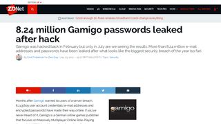 8.24 million Gamigo passwords leaked after hack | ZDNet