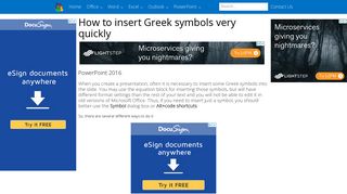 How to insert Greek symbols very quickly - OfficeToolTips