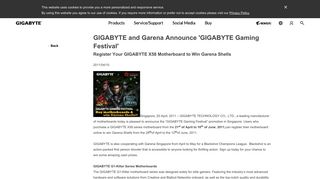 GIGABYTE and Garena Announce 'GIGABYTE Gaming Festival ...