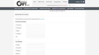 Register Account - GamersGift.com