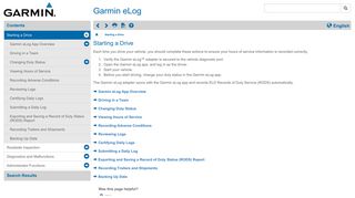 Garmin eLog - Starting a Drive