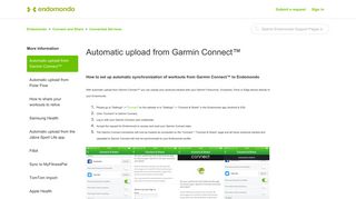 Automatic upload from Garmin Connect™ – Endomondo