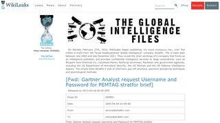 Fwd: Gartner Analyst request Username and Password for ... - WikiLeaks