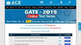 GATE-2019 ACE ONLINE TEST SERIES - ACE Engineering Academy