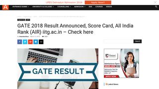 GATE 2018 Result Announced, Score Card, All India Rank (AIR) iitg ...
