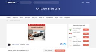 GATE 2016 Score Card - Download Now - Careers360